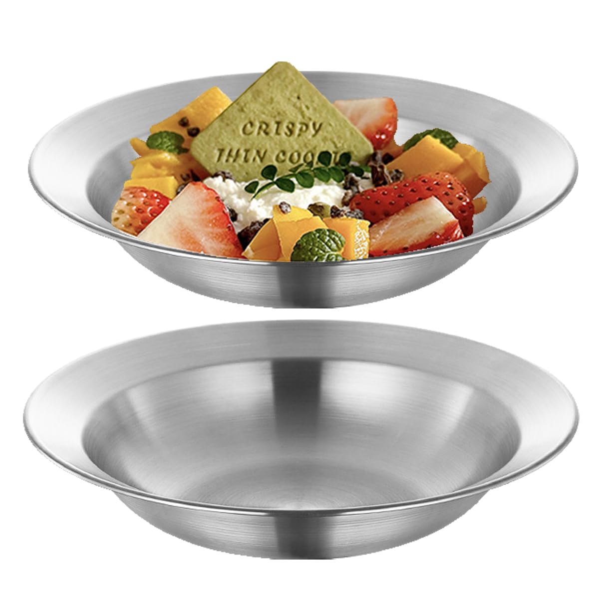 Unbreakable Large Gold Serving Plate Bowl for Party Provide Food - Wide Rim Deep Large Capacity Bowl Plates for Salad Soup Pasta Noodle Fruits Serving Bowls 2 PCS Stainless Steel 14 Inch