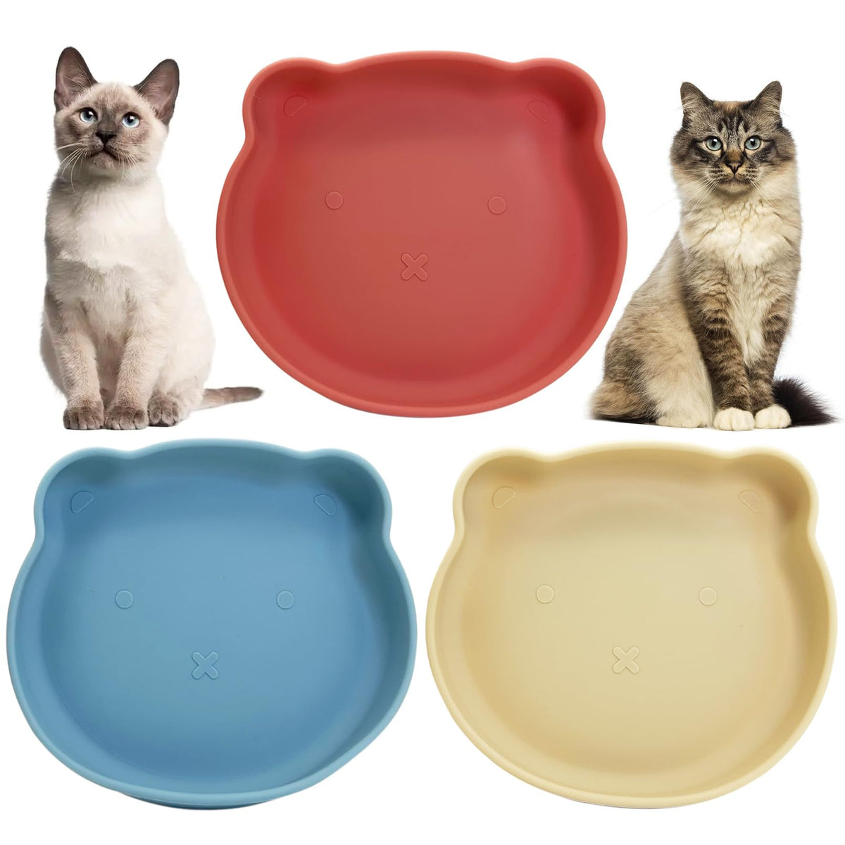 Silicone Cat Food Bowl Shallow Dishes 5.9in Wide Cats Bowls Set of 2 Kitty Plates Relief Whisker Fatigue Puppy Feeding Bowl for Dry Food and Wet Food Indoor (Round Green)