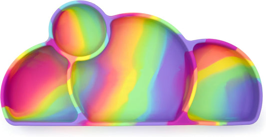 PrimaStella Silicone Easy-Reach Divided Toddler Plate - BPA Free - Microwave & Dishwasher Safe (Rainbow Swirl)