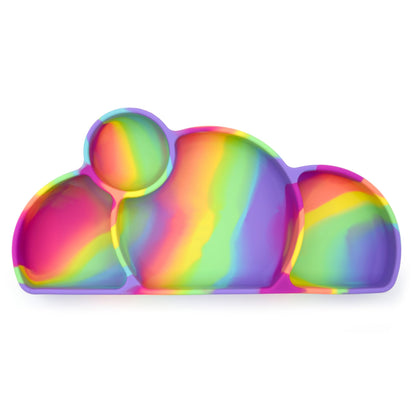 PrimaStella Silicone Easy-Reach Divided Toddler Plate - BPA Free - Microwave & Dishwasher Safe (Rainbow Swirl)