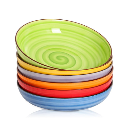 Selamica Ceramic Pasta Bowls Set 34 OZ, Large Salad Bowl 8.6 Inch Deep Plates for Pasta Soup, Microwave & Dishwasher Safe, Set of 6, Gradient Blue