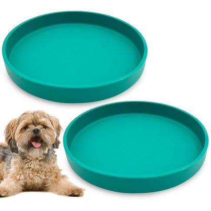 Silicone Cat Food Bowl Shallow Dishes 5.9in Wide Cats Bowls Set of 2 Kitty Plates Relief Whisker Fatigue Puppy Feeding Bowl for Dry Food and Wet Food Indoor (Round Green)
