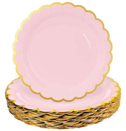 HEIPINIUYE 50 Pieces White Paper Plates with Gold Foil 7 Inch Disposable White Scalloped Dinner Plates for Wedding Baby Shower Birthday Party Dessert Plate