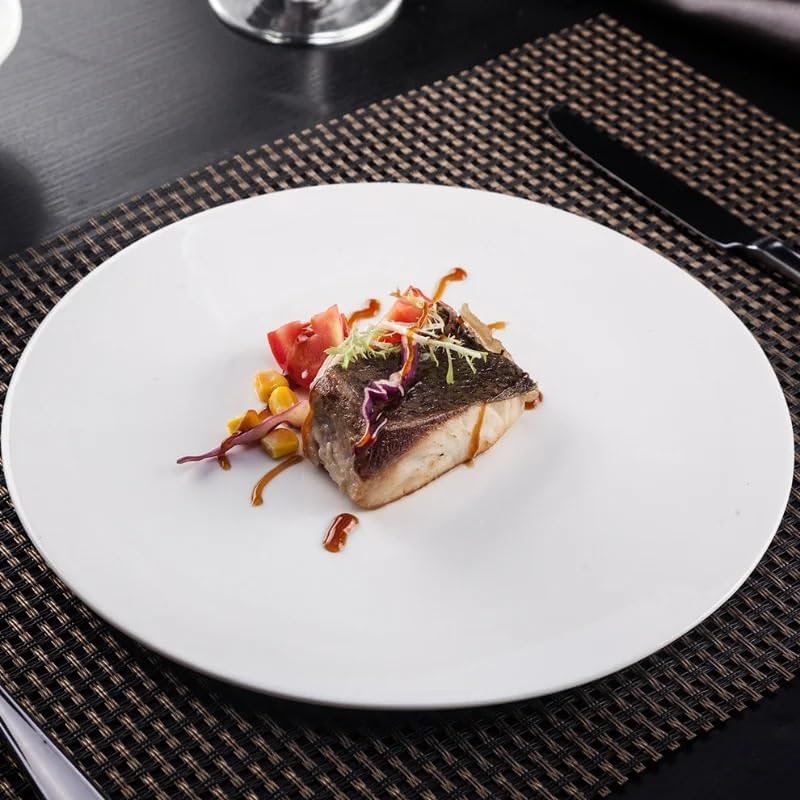 Dining Plates White Ceramic Steak Plate Sushi Cake Dessert Flat Plate Characteristic Hotel Restaurant Dinner Plate Round Western Food Plate Ceramic Dinner Plates，12 Inches