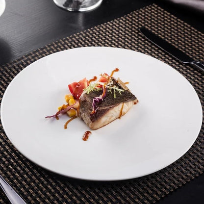 Dining Plates White Ceramic Steak Plate Sushi Cake Dessert Flat Plate Characteristic Hotel Restaurant Dinner Plate Round Western Food Plate Ceramic Dinner Plates，12 Inches