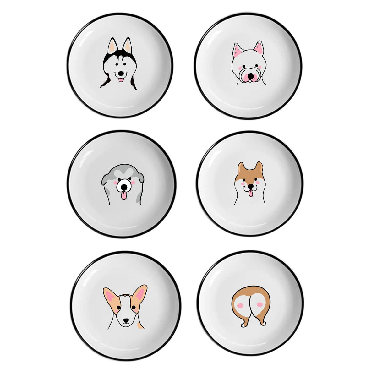 Funny Fidgety Chef Cat Pattern Ceramic Sauce Dishes, Seasoning Dishes, Sushi Soy Dipping Bowls, Appetizer Plates, Dessert Plates, Bird Feeding Bowls, Set of 6 - 5 Inch