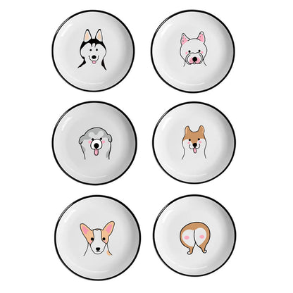 Funny Fidgety Chef Cat Pattern Ceramic Sauce Dishes, Seasoning Dishes, Sushi Soy Dipping Bowls, Appetizer Plates, Dessert Plates, Bird Feeding Bowls, Set of 6 - 5 Inch