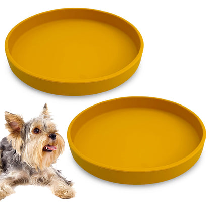 Silicone Cat Food Bowl Shallow Dishes 5.9in Wide Cats Bowls Set of 2 Kitty Plates Relief Whisker Fatigue Puppy Feeding Bowl for Dry Food and Wet Food Indoor (Round Green)