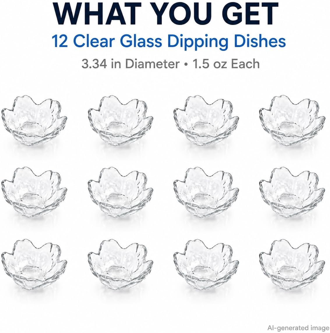 12 Clear Glass Sakura Dipping Bowls, 3.4-Inch Soy Sauce Dishes