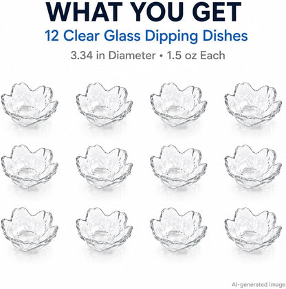 12 Clear Glass Sakura Dipping Bowls, 3.4-Inch Soy Sauce Dishes