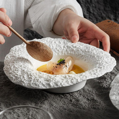 Cabilock Ceramic Pasta Plate with Rock Pattern, Deep Serving Dish for Meals
