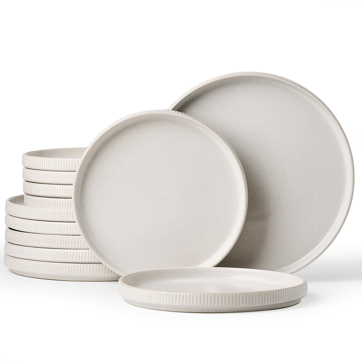 Famiware 12pc Ceramic Flat Plates, Scratch-Resistant Dinnerware Sets for 6