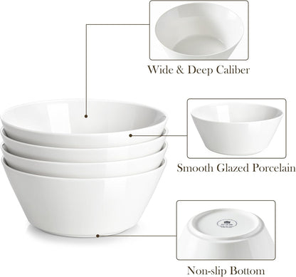 MALACASA 35 OZ Soup Bowls Set of 4, White Bowls Deep Cereal Ramen Bowl