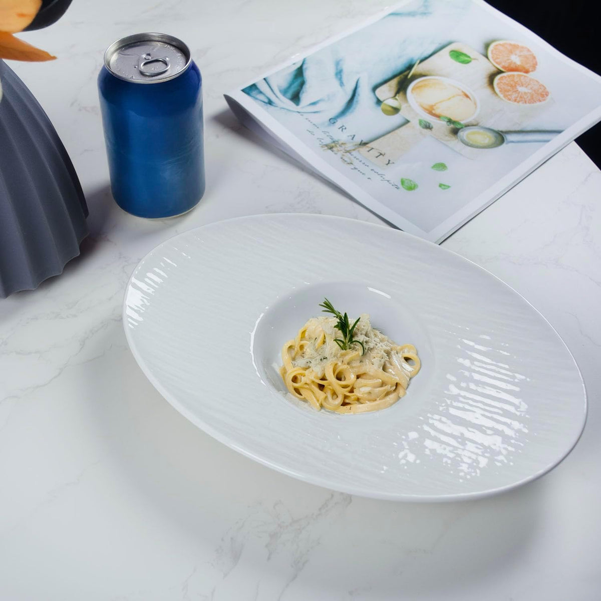 Soup Plates Fine Soup bowls Set of 4, 10.5 Inch Ceramics Oval Rimmed Small Mouth Pasta Plates, for high end restaurants and best choice for gourmets, Modern and stylish tableware