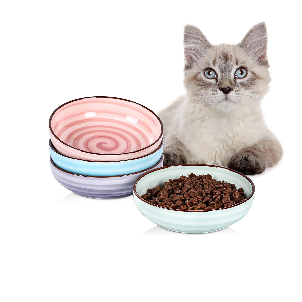 Selamica Ceramic Cat Bowls Set of 6, 5.6 Inch Cat Food Bowl, Gradient Blue
