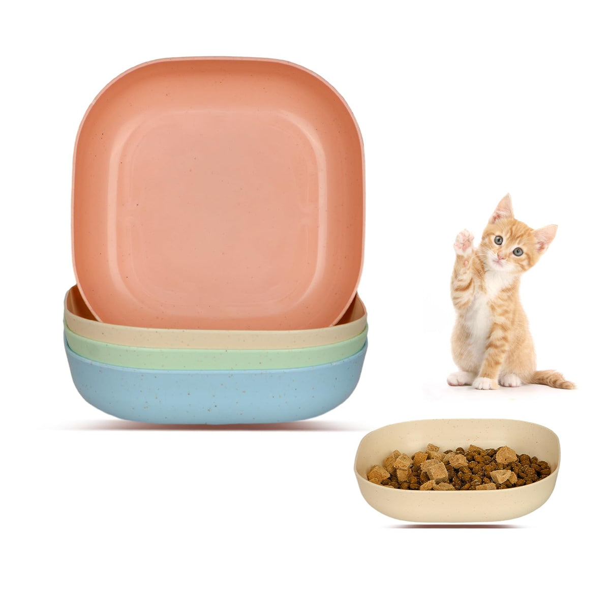 8 Pieces Cat Food Bowl Set, 6 inch Wide Shallow Cat Bowl for Relief Whisker Fatigue,Small Flat Cats Dish, Shallow Pet Feeding Dish or Plate for Kittens and Small Dogs