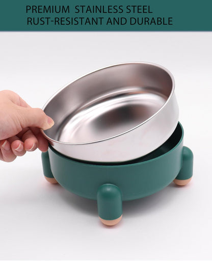 Elevated Cat Bowl Stainless Steel - Raised Cat Food Bowl, Anti Vomiting Whisker Friendly Shallow Dish, 3 Cups (24 oz) Non-Slip Dishwasher Safe for Indoor Cats Senior Kitten (Green, 1-Pack)
