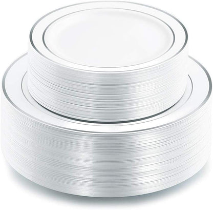I00000 102 Pcs Silver Plastic Plates, Premium Silver Disposable Plates