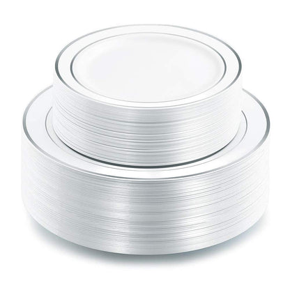 I00000 102 Pcs Silver Plastic Plates, Premium Silver Disposable Plates