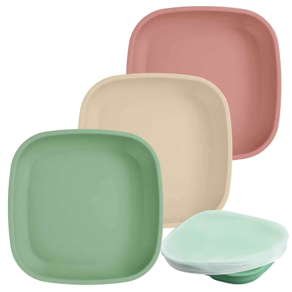 Re-Play Toddler Plates - 22 Oz. Deep-Walled Flat Kids Plates - Dishwasher & Microwave Safe - Made in USA - Set of 3-7.37" x 7.37" x 1.25" - True Blue