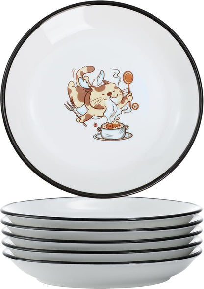 Funny Fidgety Chef Cat Pattern Ceramic Sauce Dishes, Seasoning Dishes, Sushi Soy Dipping Bowls, Appetizer Plates, Dessert Plates, Bird Feeding Bowls, Set of 6 - 5 Inch