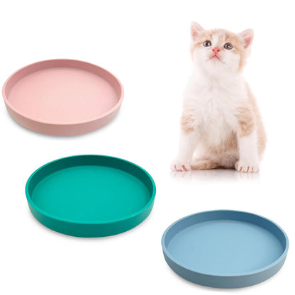 Silicone Cat Food Bowl Shallow Dishes 5.9in Wide Cats Bowls Set of 2 Kitty Plates Relief Whisker Fatigue Puppy Feeding Bowl for Dry Food and Wet Food Indoor (Round Green)