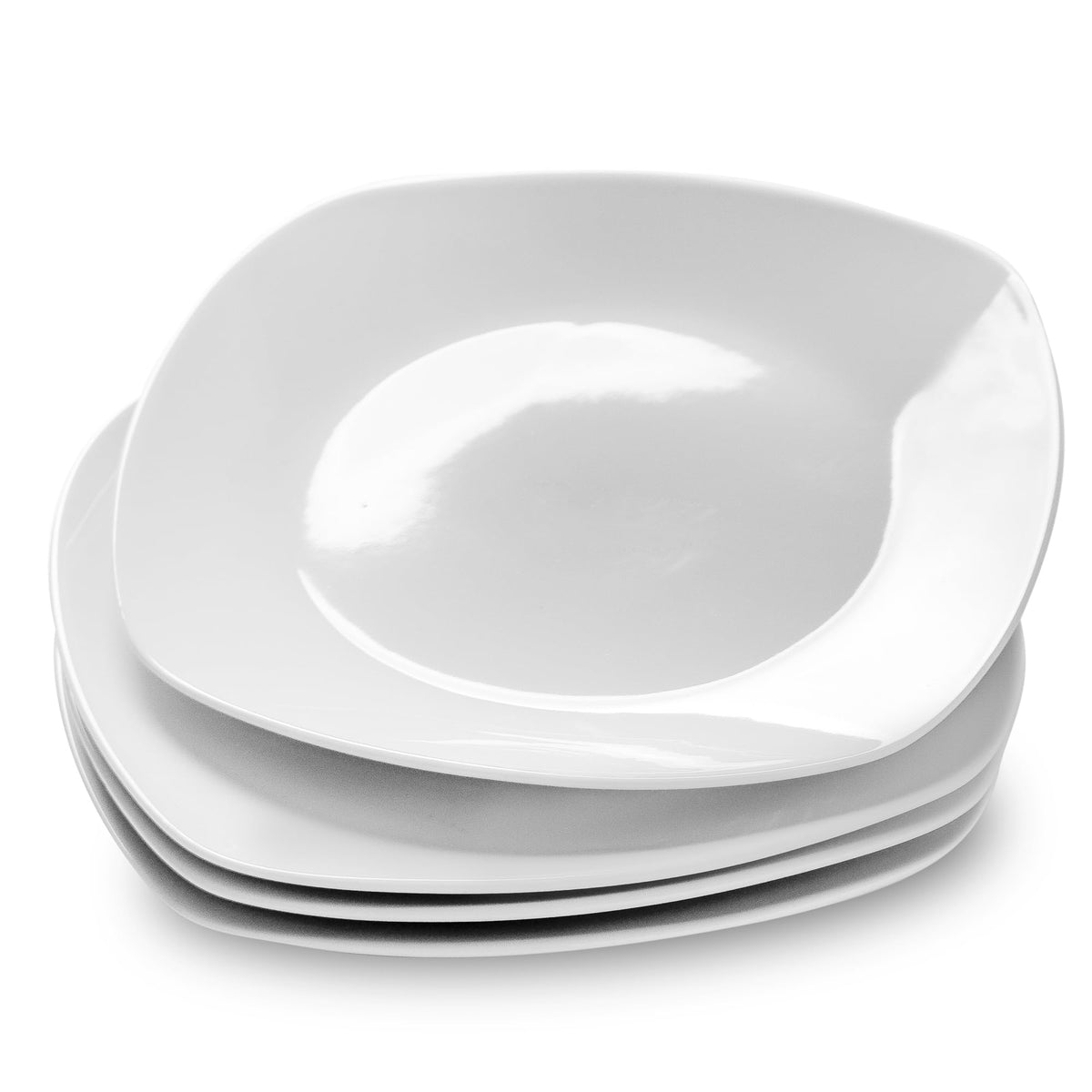 fMBB Ceramic White Dinner Plates Set of 4, Porcelain Square 7.5 inch Dessert Dishes, Serving Flat Plates Salad Dishes - Scratch Resistant, Dishwasher, Microwave, Oven Safe