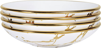 fanquare Porcelain Pasta Bowls Set of 4, Gold Marble Serving Bowl 16oz, Ramen Bowl for Soup, Salad, Dessert, 7 Inch