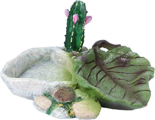 POPETPOP Reptile Water Dish: Cactus Shape Resin Reptile Feeding Dish for Bearded Dragon, Lizard, Spider