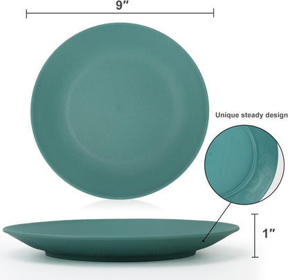 Homienly Wheat Straw Plates Unbreakable Flat Salad Plates Set of 8 Reusable Dinner Plate for Kitchen, Camping, RV, Microwave and Dishwasher Safe Plate Heavy Duty Paper Plates Alternative (Multi, 9in)