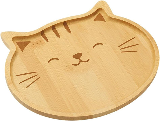 JB Home Collection 4572, Bamboo Cat Shape Food Plate for Snacks Appetizer Fruit Vegetable | Food Platter | Picnic Kitchen Party | Eco-Friendly Plates, 7"x6.5", Cat Face, 1 Pack