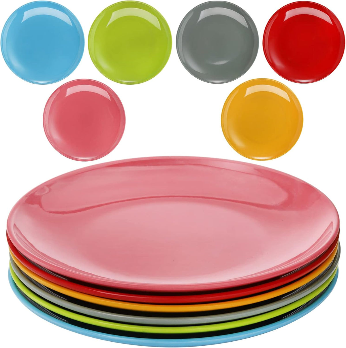 Peohud 6 Pack Melamine Plates, 11 Inches 100% Melamine Dinner Plates, Flat Bottom Dinnerware Dishes for Daily Indoor Outdoor Use, Dishwasher Safe, Break-resistant, MultiColor