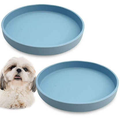 Silicone Cat Food Bowl Shallow Dishes 5.9in Wide Cats Bowls Set of 2 Kitty Plates Relief Whisker Fatigue Puppy Feeding Bowl for Dry Food and Wet Food Indoor (Round Green)