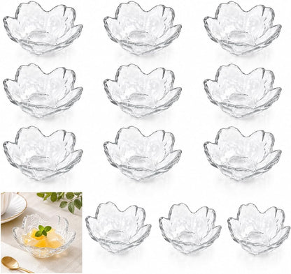 12 Clear Glass Sakura Dipping Bowls, 3.4-Inch Soy Sauce Dishes