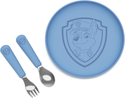 Lalo PAW Patrol Plate & Utensil Set For Kids - Dishwasher Safe Toddler Dinnerware Set - BPA Free for Over 12 Months - Includes Plate, Ergonomic Spoon and Fork - 3 Pieces - Chase