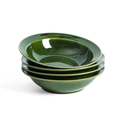 vicrays Wide Rim Soup Bowls - 27oz Ceramic Pasta Plates Bowl Set of 4 for Gumbo Salad Spaghetti Dipping Bread Dishes Home Restaurant Use - Microwave Dishwasher Oven Safe - Blue