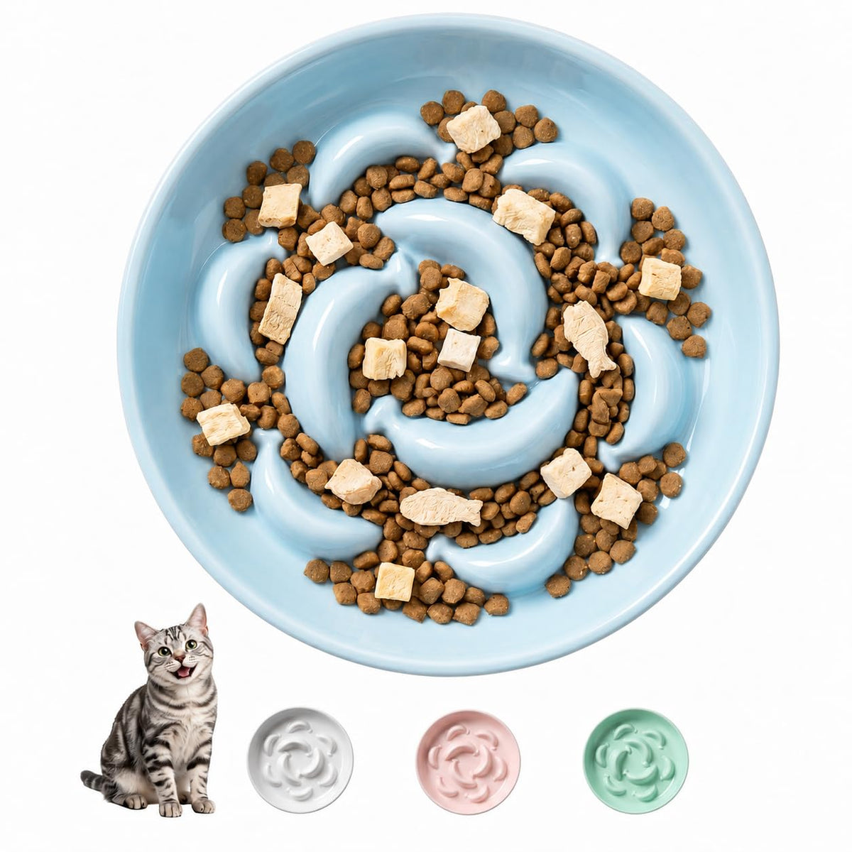 Ceramic Slow Feeder Cat Bowl, 6.3'' Wide Whisker Friendly Cat Puzzle Feeder