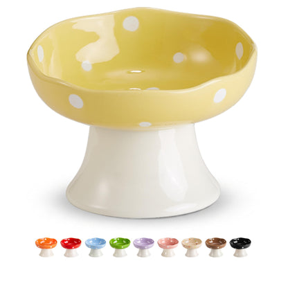 Pink Mushroom Cat Bowl, Elevated Ceramic Feeding Bowl