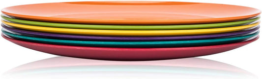 KOXIN-KARLU Melamine Plates, 10.5-inch Dinner Plates Dinnerware Dish, set of 6 in 6 Assorted Colors | 100% Melamine, Dishwasher Safe, BPA Free