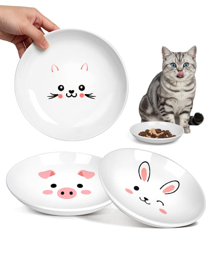 TRUVIC 3 Pack Ceramic Cat Food Bowls, 5.9 Inch Ceramic Cat Dishes Set for Indoor Cats and Small Dogs, Anti Whisker Fatigue Kitten Bowls, Wide Shallow Kitten Plates for Food and Water (Fried Egg)