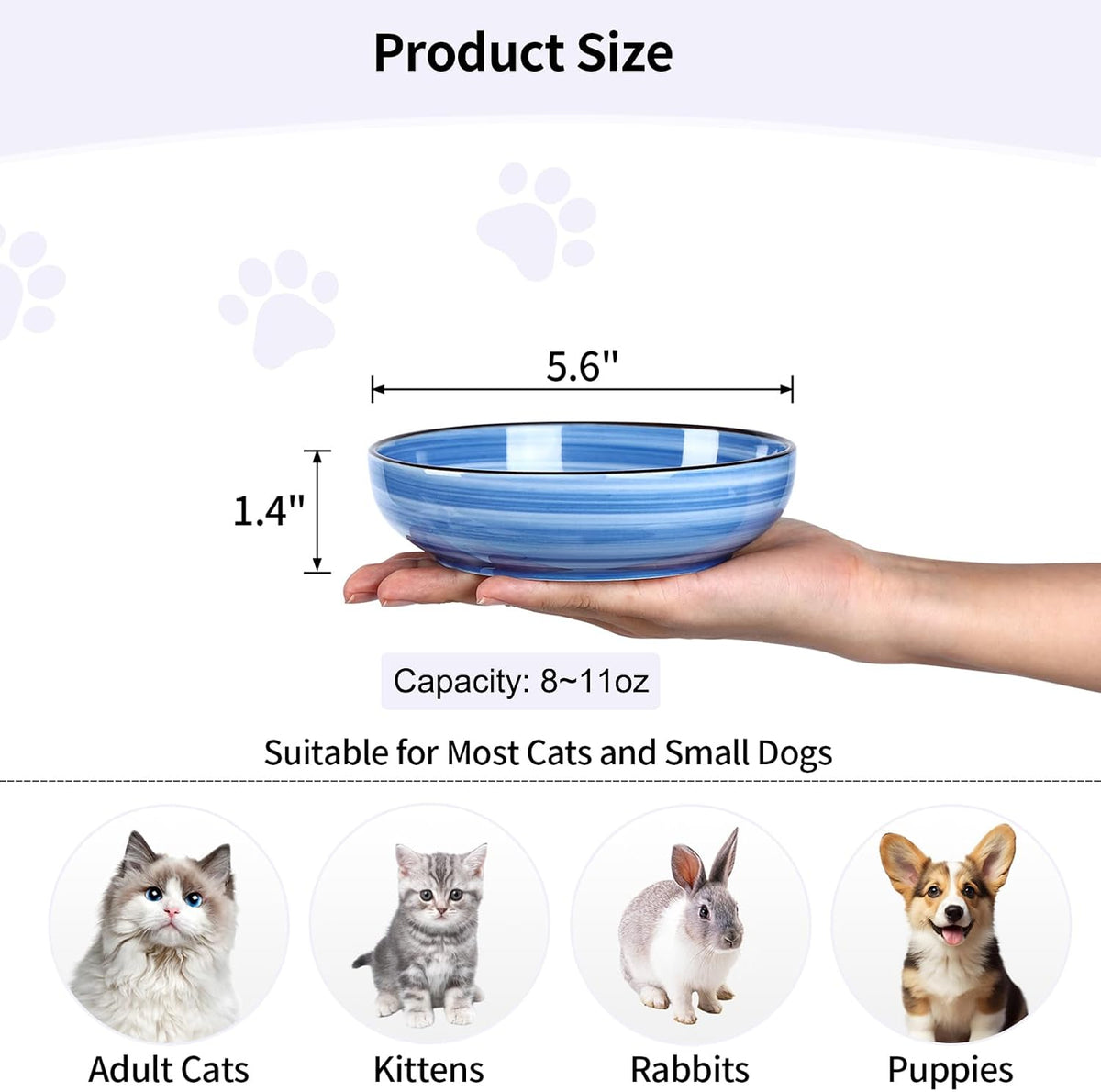 Selamica Ceramic Cat Bowls Set of 6, 5.6 Inch Cat Food Bowl, Gradient Blue