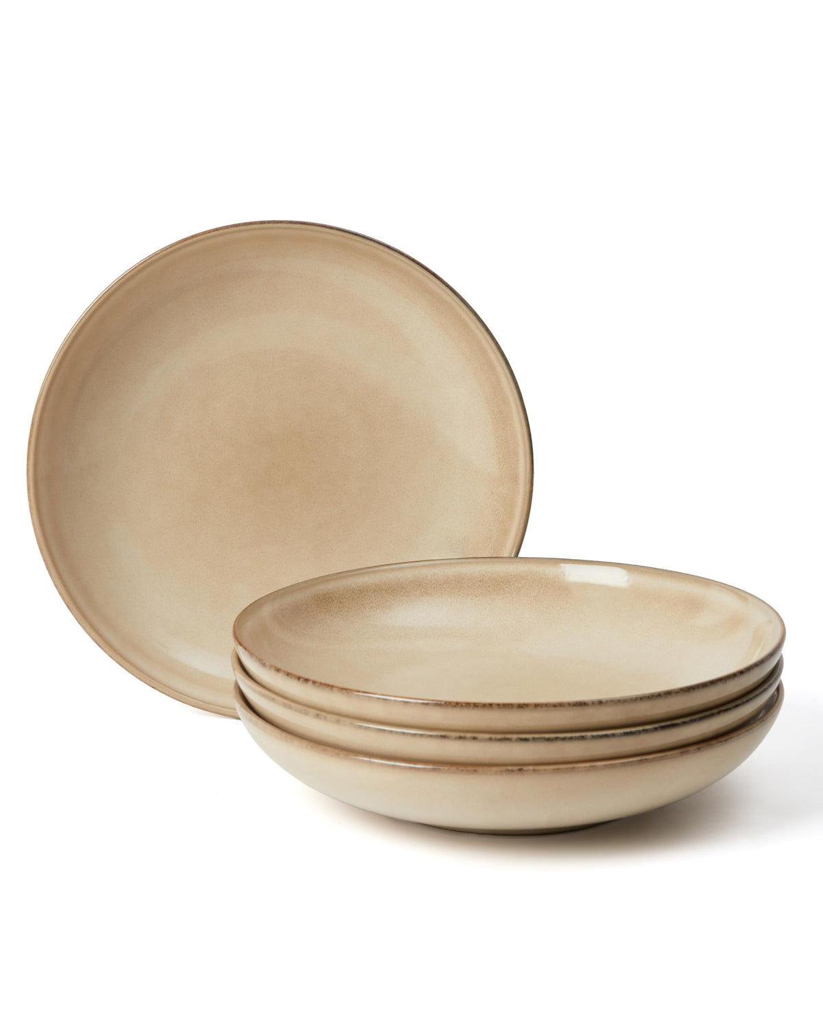 Pokini 8.75 Inch Large Ceramic Pasta Bowls, 32 Oz Reactive Glaze Stoneware Pasta Serving Bowls Set of 4 for Kitchen, Wide Bowls for Fruit,Pasta,Salad,Soup, Scratch Resistant-Brown and Green