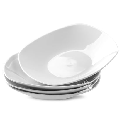 fMBB Ceramic White Dinner Plates Set of 4, Porcelain Square 7.5 inch Dessert Dishes, Serving Flat Plates Salad Dishes - Scratch Resistant, Dishwasher, Microwave, Oven Safe