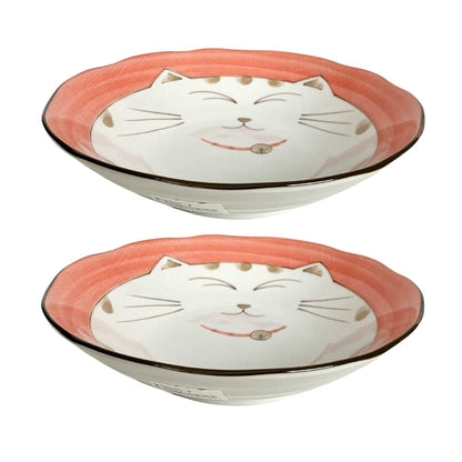 JapanBargain 2562, Japanese Porcelain Soup Bowls Shallow Bowl for Cereal Rice Salad Appetizer and Dessert, Blue Color Maneki Neko Smiling Lucky Cat Pattern, Made in Japan, 6-1/2 inch, Pack of 2