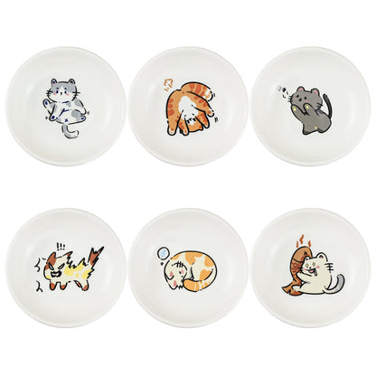 SOCOSY Super Cute Cartoon Animal Ceramic Sauce Dishes, Seasoning Dishes, Little Cat Dog Bird Feeding Bowls, Sushi Soy Dipping Bowls, Appetizer Plates, Dessert Plates, Set of 6-Cats-5 Inch