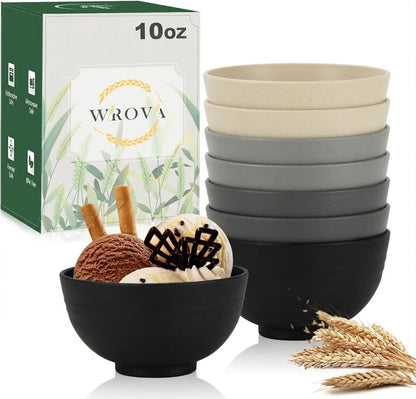 Wrova Wheat Straw Bowls Set 60 OZ Unbreakable Large Cereal Bowls Set of 6 Microwave and Dishwasher Safe Bowls Big Bowls for Camping and Picnic BPA Free Soup Bowl for Serving Oatmeal and Salad. Black