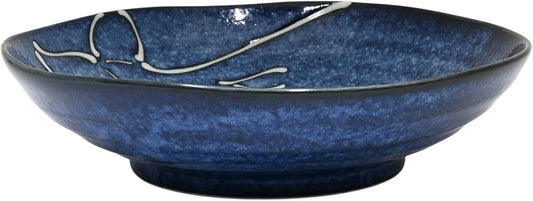 Urban Tokyo Minoware Porcelain Deep Dish Plate, Bowls, Navy Blue Ocean Whale Design, Kujira Youhenkon, Made in Japan, Tableware Restaurant or Home (8.25" D Deep Plate)