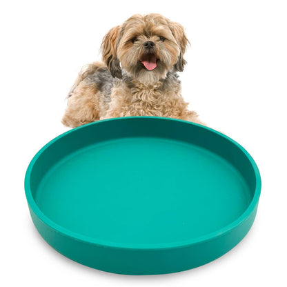 Silicone Cat Food Bowl Shallow Dishes 5.9in Wide Cats Bowls Set of 2 Kitty Plates Relief Whisker Fatigue Puppy Feeding Bowl for Dry Food and Wet Food Indoor (Round Green)