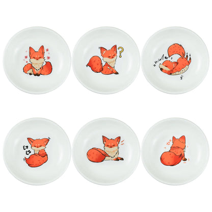 SOCOSY Super Cute Cartoon Animal Ceramic Sauce Dishes, Seasoning Dishes, Little Cat Dog Bird Feeding Bowls, Sushi Soy Dipping Bowls, Appetizer Plates, Dessert Plates, Set of 6-Cats-5 Inch