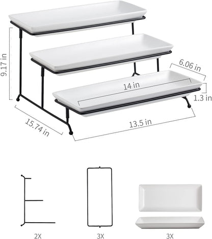 Gomakren 3 Tier Rectangular Serving Tray 14 Inch Serving Platters and Stand